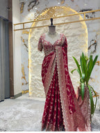 "RUBY RED EMBROIDERED SAREE"