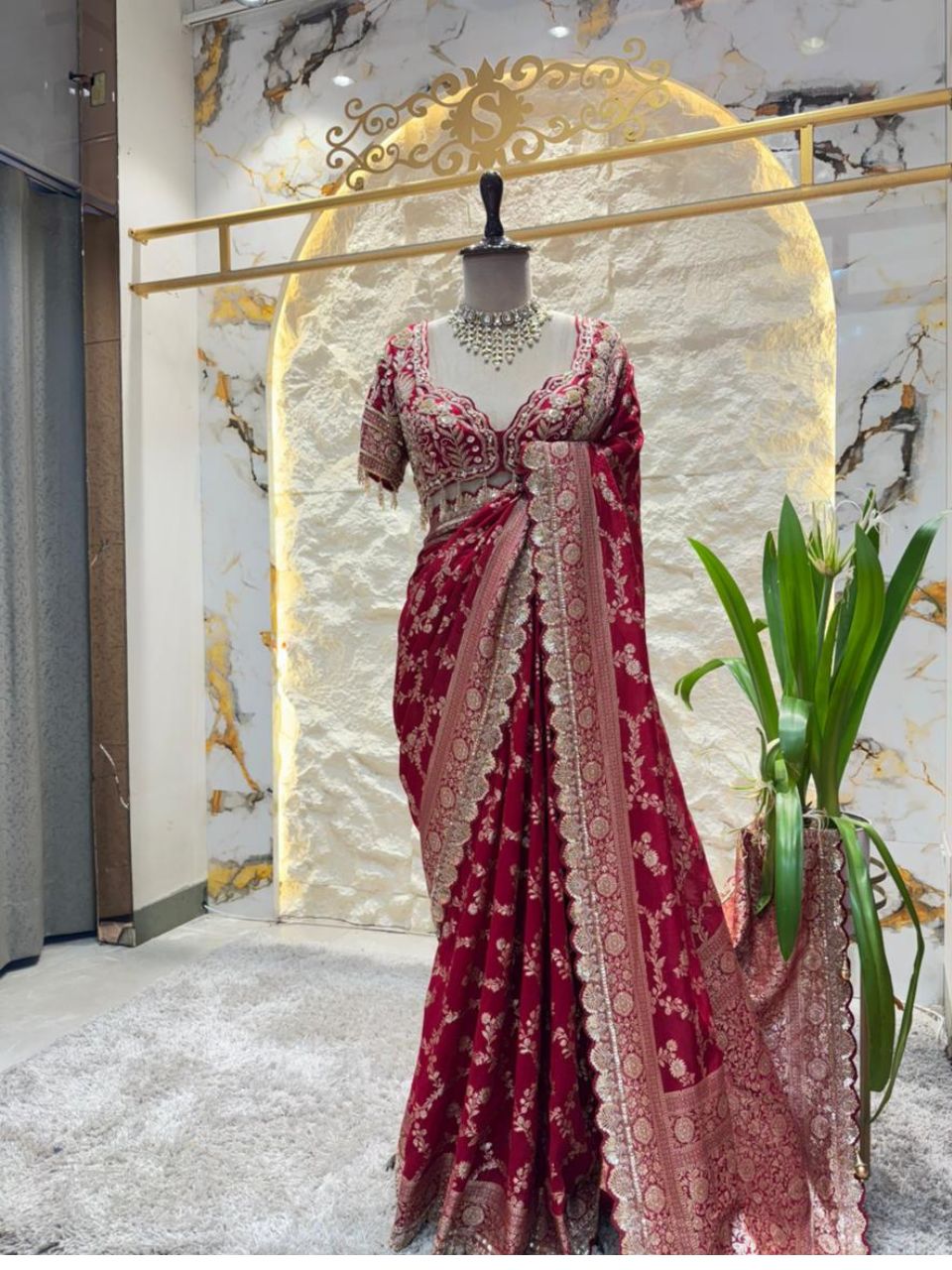 "RUBY RED EMBROIDERED SAREE"