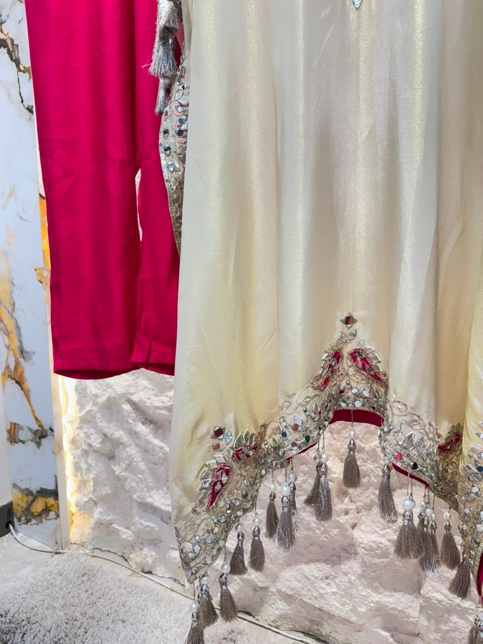 "IVORY EMBROIDERED KURTA WITH PLAZZO"