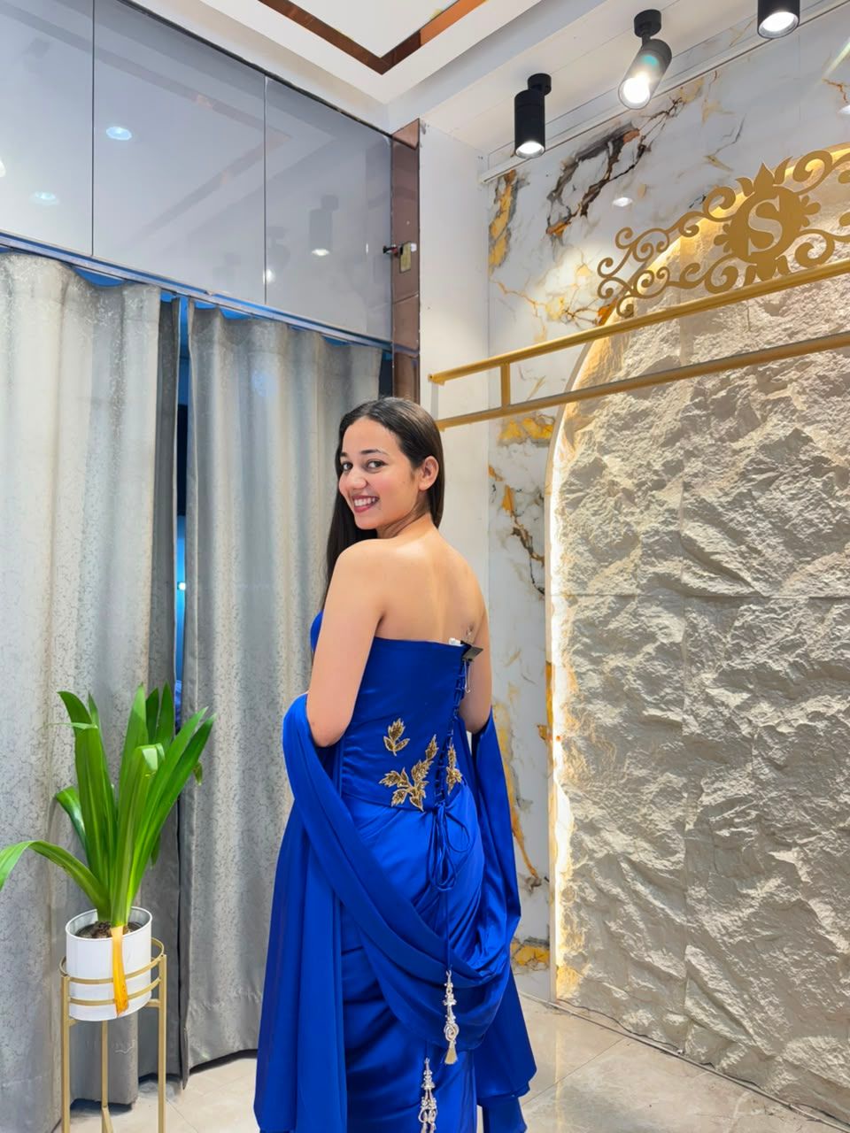 "ROYAL SAPPHIRE DRAPE INDO-WESTERN"