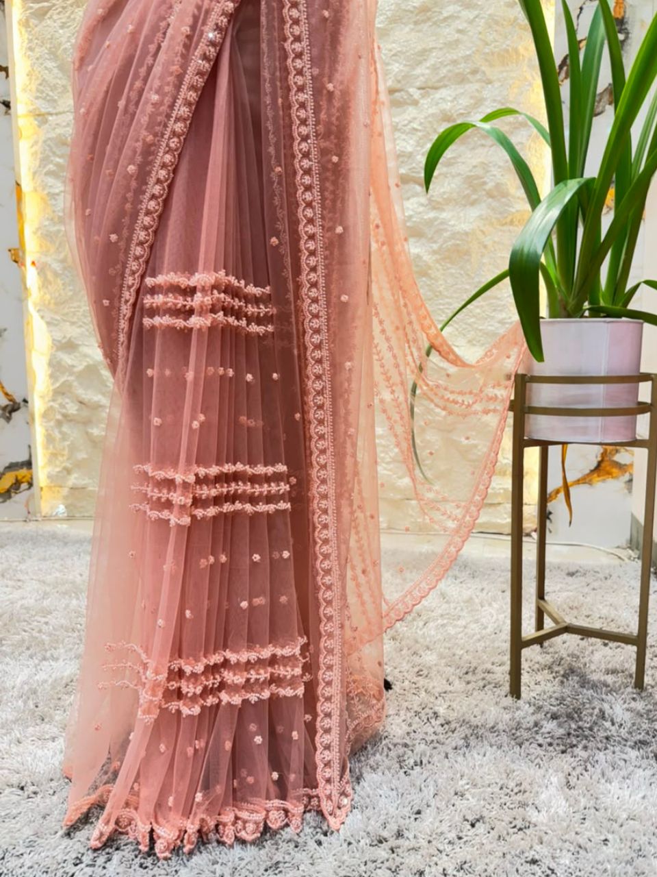 "BLUSH PINK PEARL EMBROIDERED SAREE"