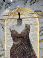 "ROYAL CHOCOLATE BROWN SEQUIN EMBELLISHED DRAPE SAREE"