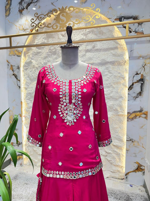 "RANI PINK MIRROR WORK SHARARA"