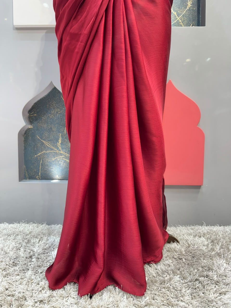 "WINE RED EMBELLISHED DRAPE SAREE"