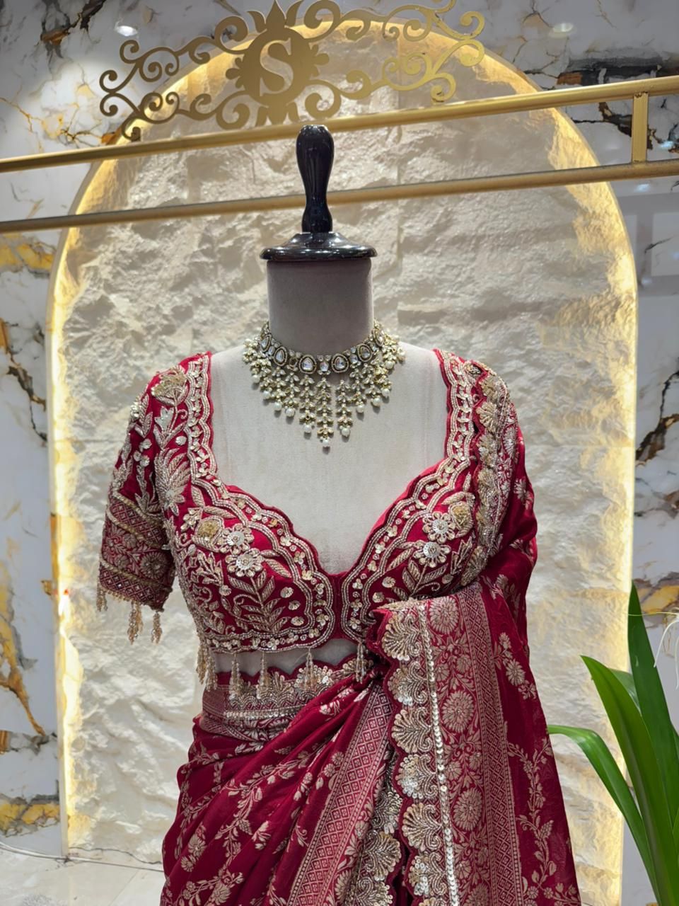 "RUBY RED EMBROIDERED SAREE"