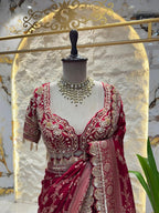 "RUBY RED EMBROIDERED SAREE"
