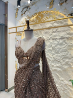 "ROYAL CHOCOLATE BROWN SEQUIN EMBELLISHED DRAPE SAREE"
