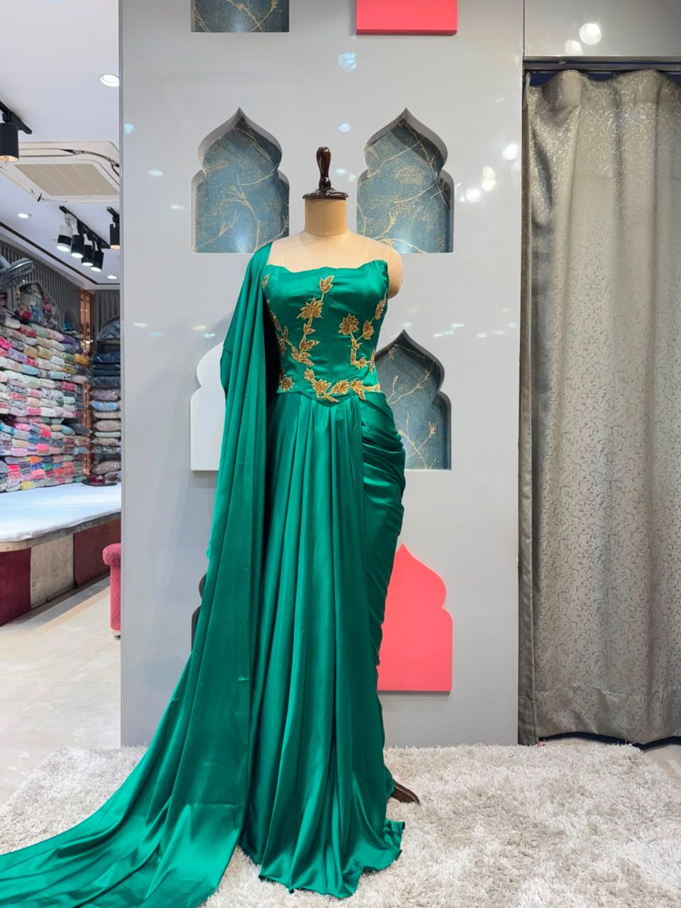 "EMERALD DRAPE ELEGANCE INDO-WESTERN"