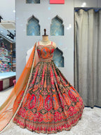 "PEACOCK ROYALE MULTICOLOUR EMBROIDERED LEHENGA"