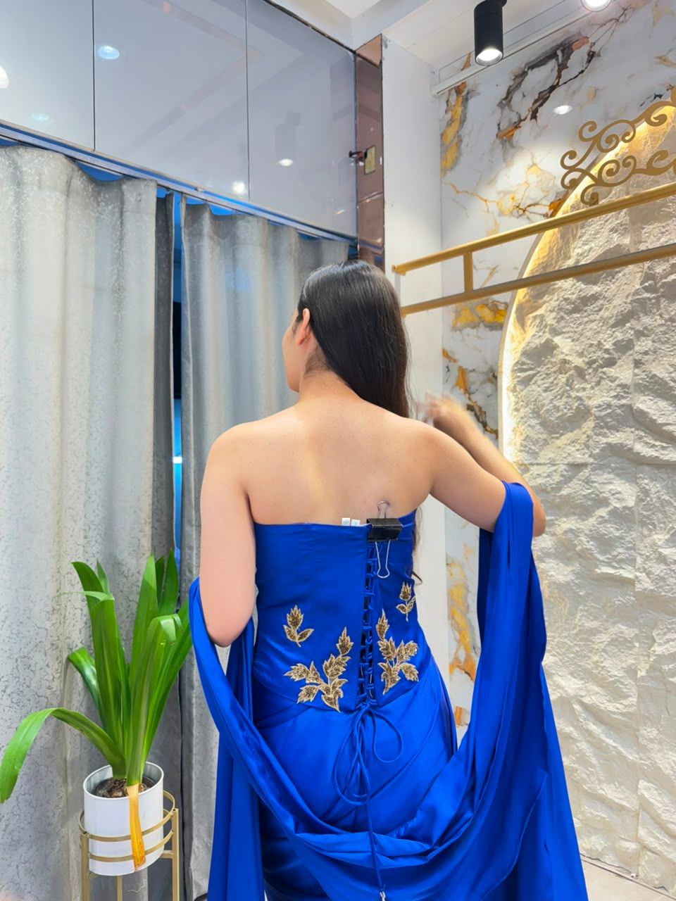 "ROYAL SAPPHIRE DRAPE INDO-WESTERN"