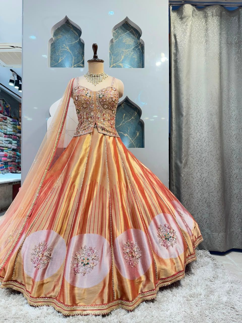 "ROSE GOLD CHAMPAGNE EMBROIDERED LEHENGA"