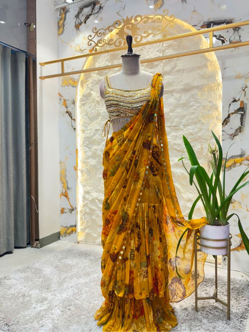 "MUSTARD MUSE DRAPE SAREE"