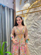 "PEACHY PARADISE FLORAL EMBROIDERED SHARARA"