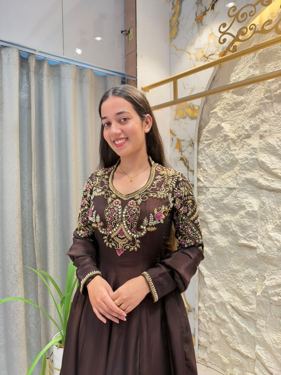 "ELEGANT CHOCOLATE BROWN EMBROIDERED SUIT"
