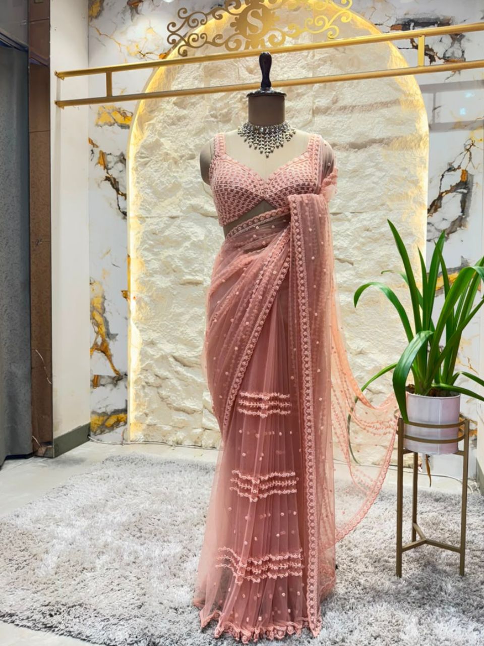 "BLUSH PINK PEARL EMBROIDERED SAREE"