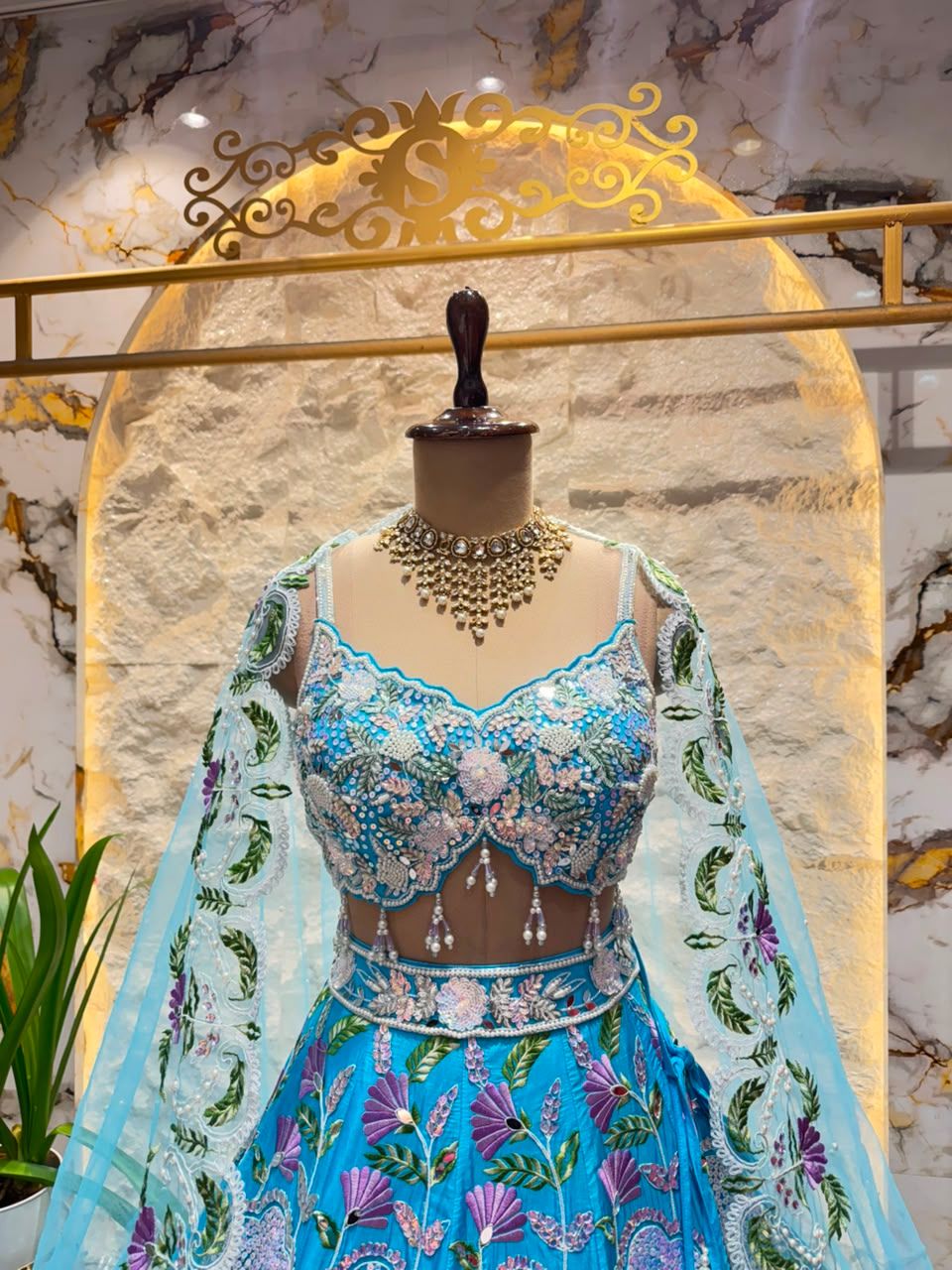 "SKY BLUE FLORAL EMBROIDERED LEHENGA"