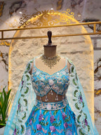 "SKY BLUE FLORAL EMBROIDERED LEHENGA"