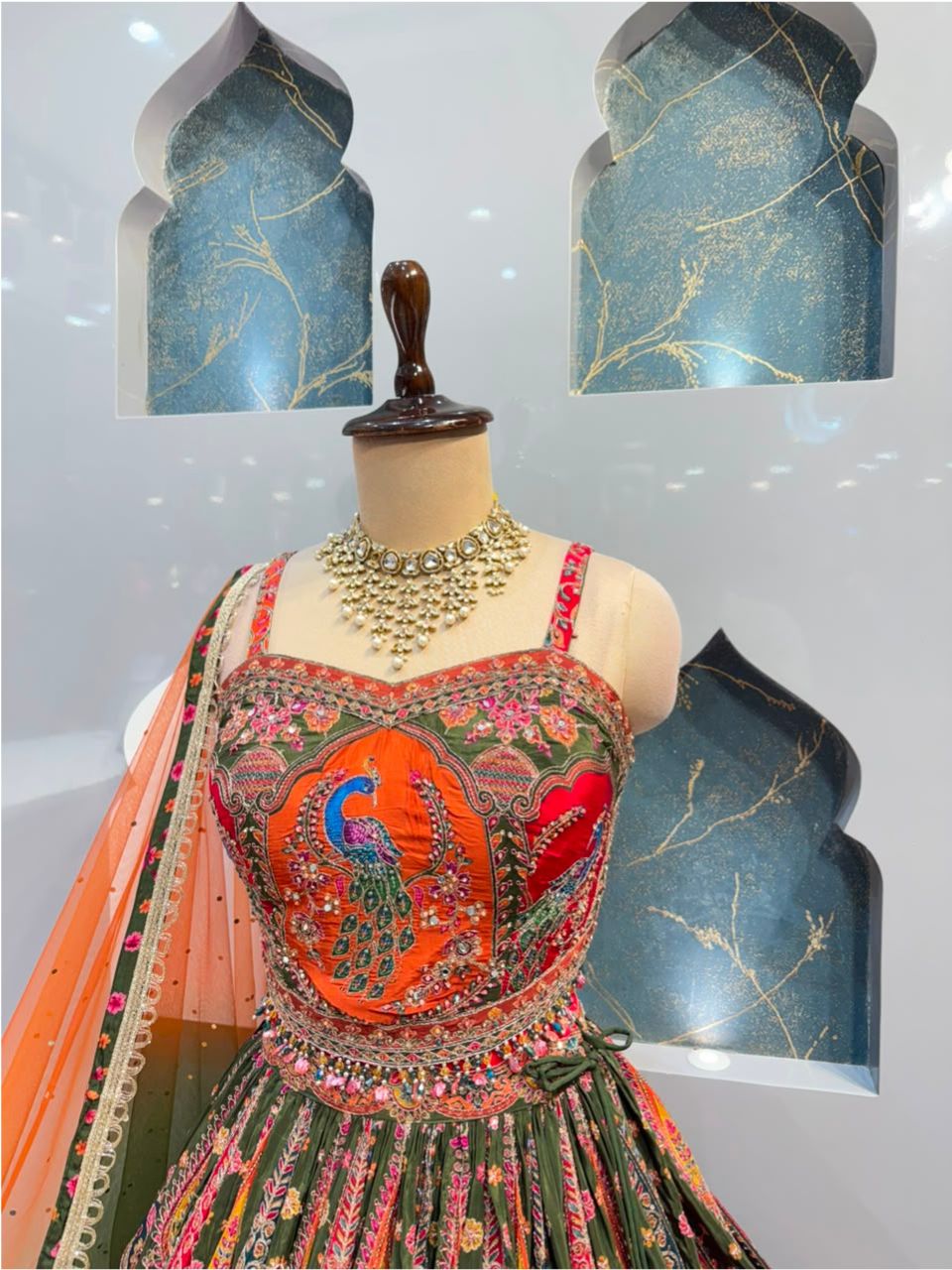 "PEACOCK ROYALE MULTICOLOUR EMBROIDERED LEHENGA"