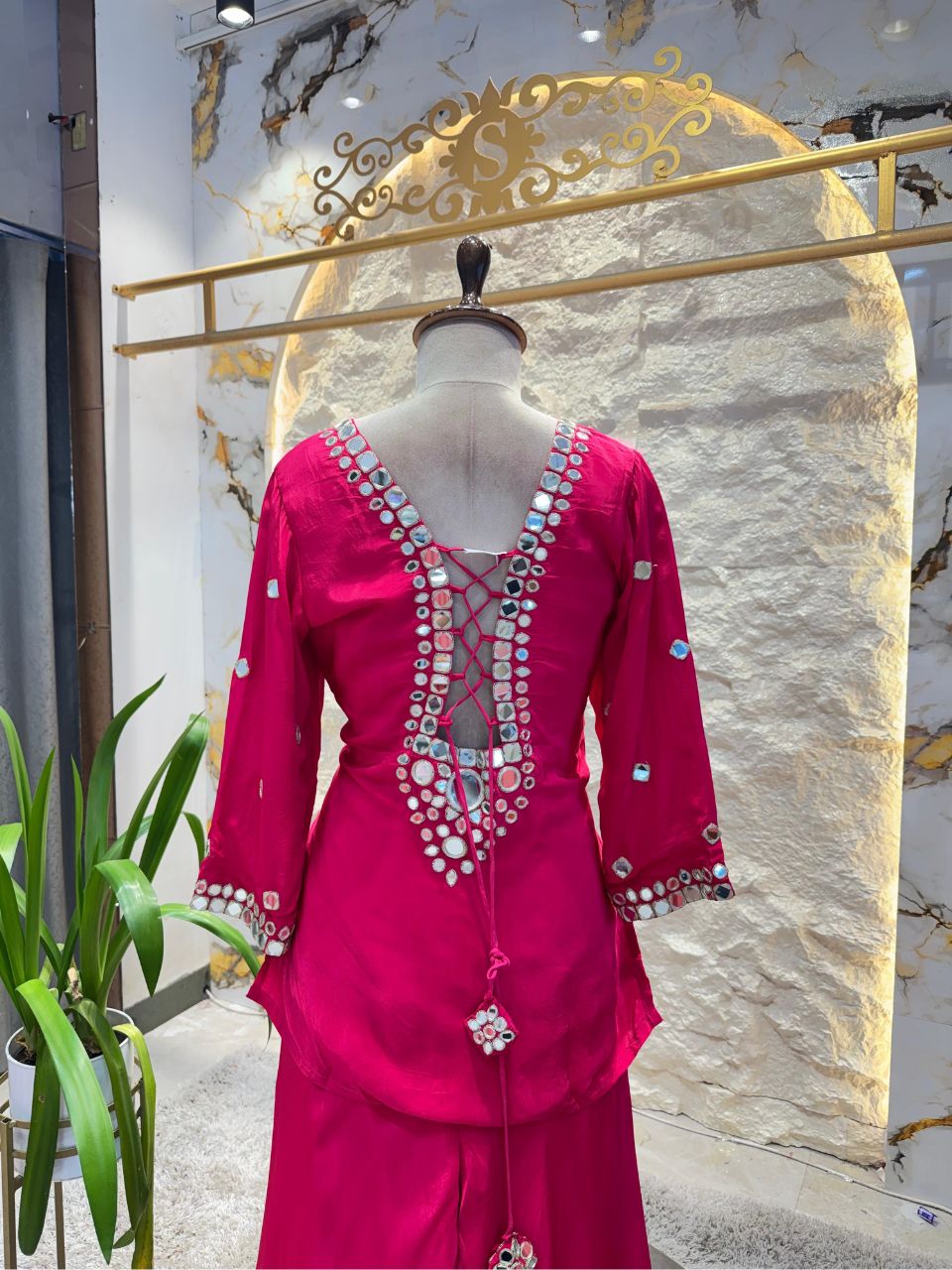 "RANI PINK MIRROR WORK SHARARA"