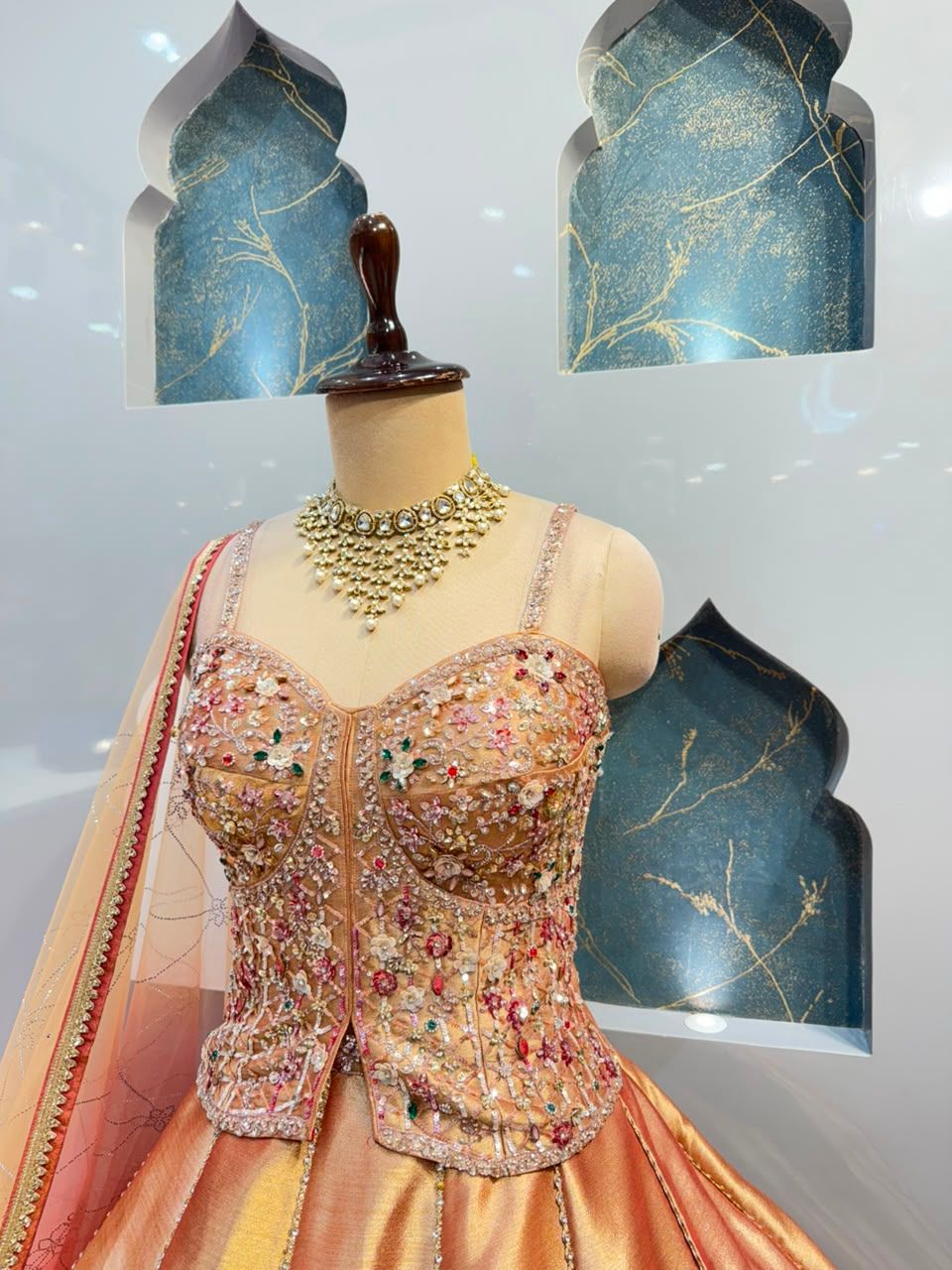"ROSE GOLD CHAMPAGNE EMBROIDERED LEHENGA"