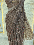"ROYAL CHOCOLATE BROWN SEQUIN EMBELLISHED DRAPE SAREE"