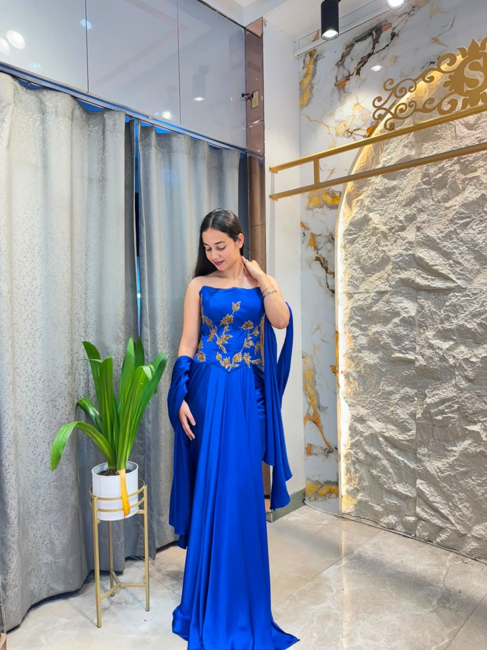 "ROYAL SAPPHIRE DRAPE INDO-WESTERN"