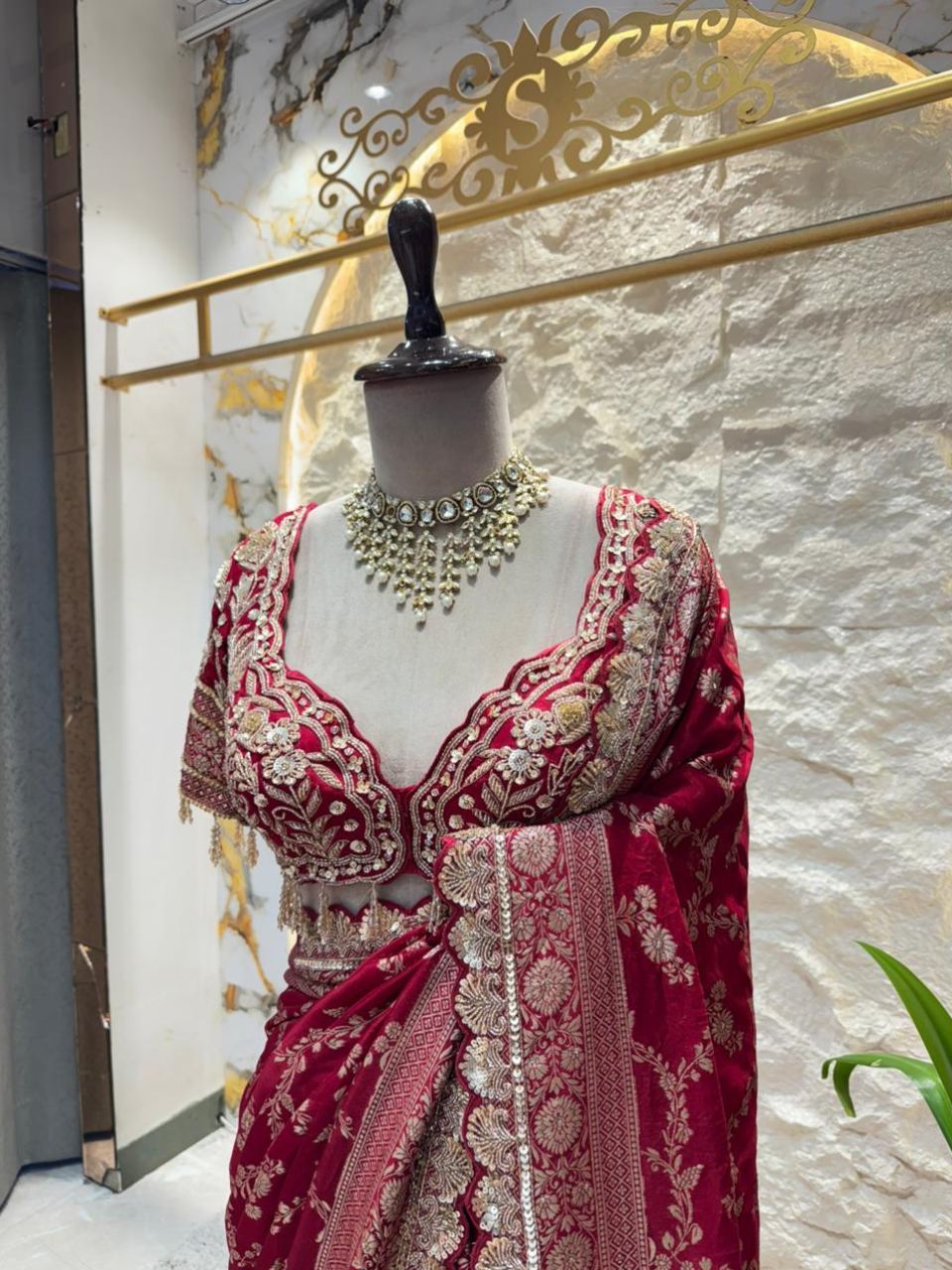"RUBY RED EMBROIDERED SAREE"