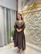 "ELEGANT CHOCOLATE BROWN EMBROIDERED SUIT"