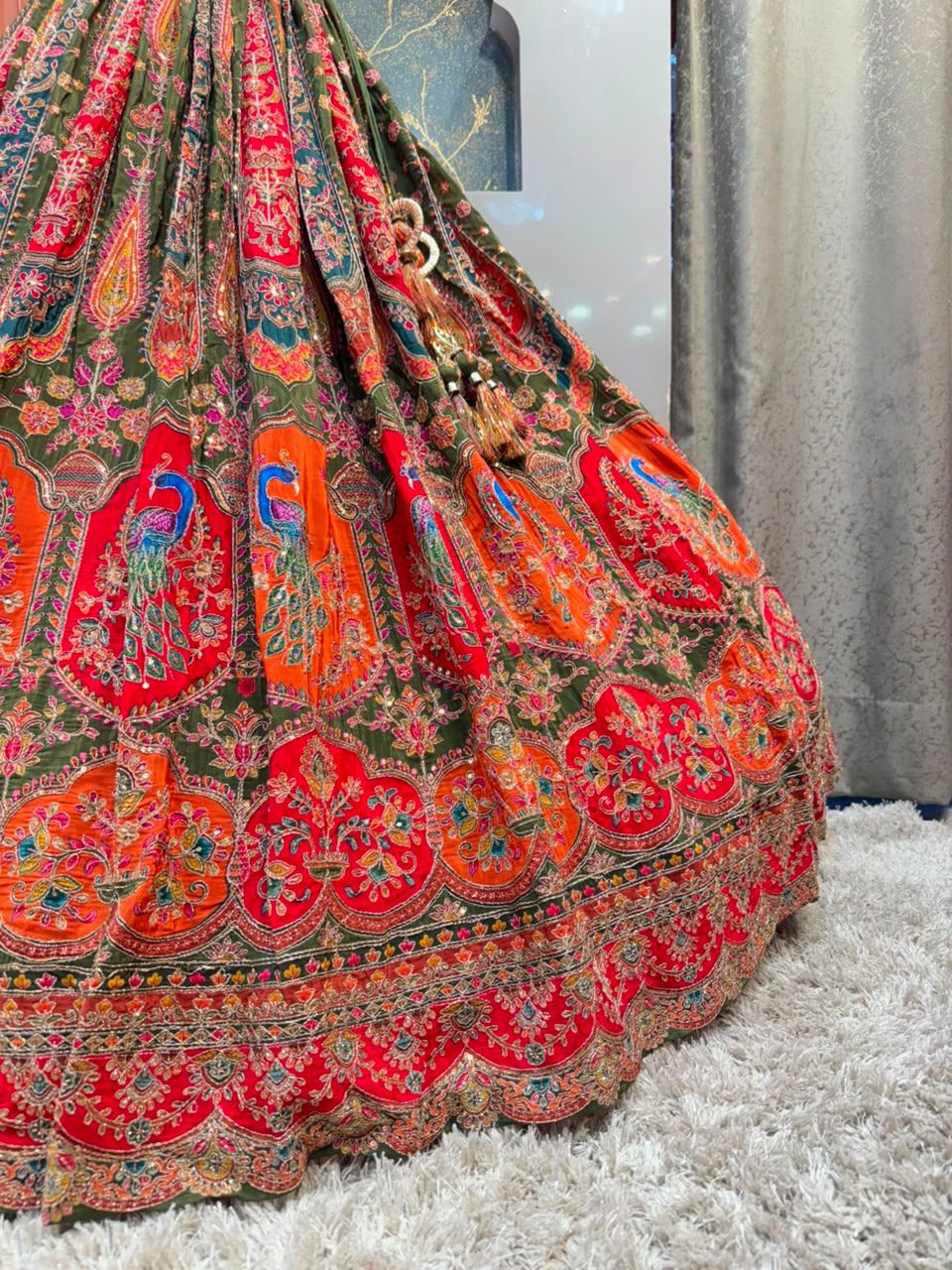 "PEACOCK ROYALE MULTICOLOUR EMBROIDERED LEHENGA"