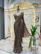 "ROYAL CHOCOLATE BROWN SEQUIN EMBELLISHED DRAPE SAREE"