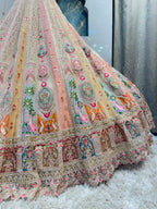 "BLUSH PEACH AND IVORY FLORAL EMBROIDERED LEHENGA"
