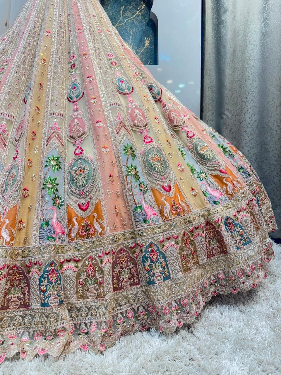 "BLUSH PEACH AND IVORY FLORAL EMBROIDERED LEHENGA"