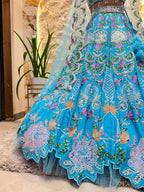 "SKY BLUE FLORAL EMBROIDERED LEHENGA"