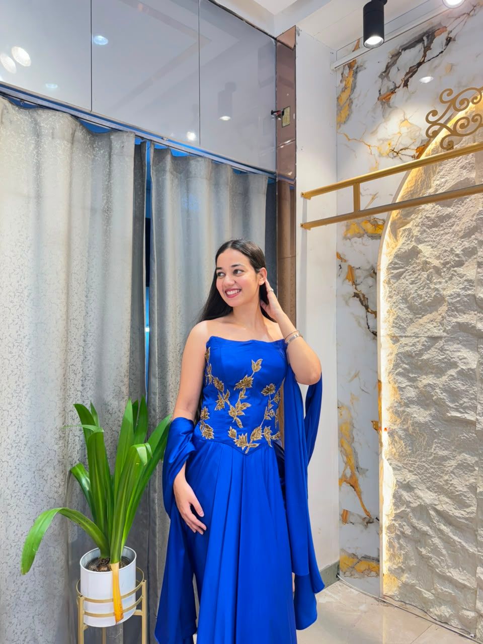 "ROYAL SAPPHIRE DRAPE INDO-WESTERN"