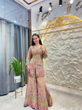 "PEACHY PARADISE FLORAL EMBROIDERED SHARARA"