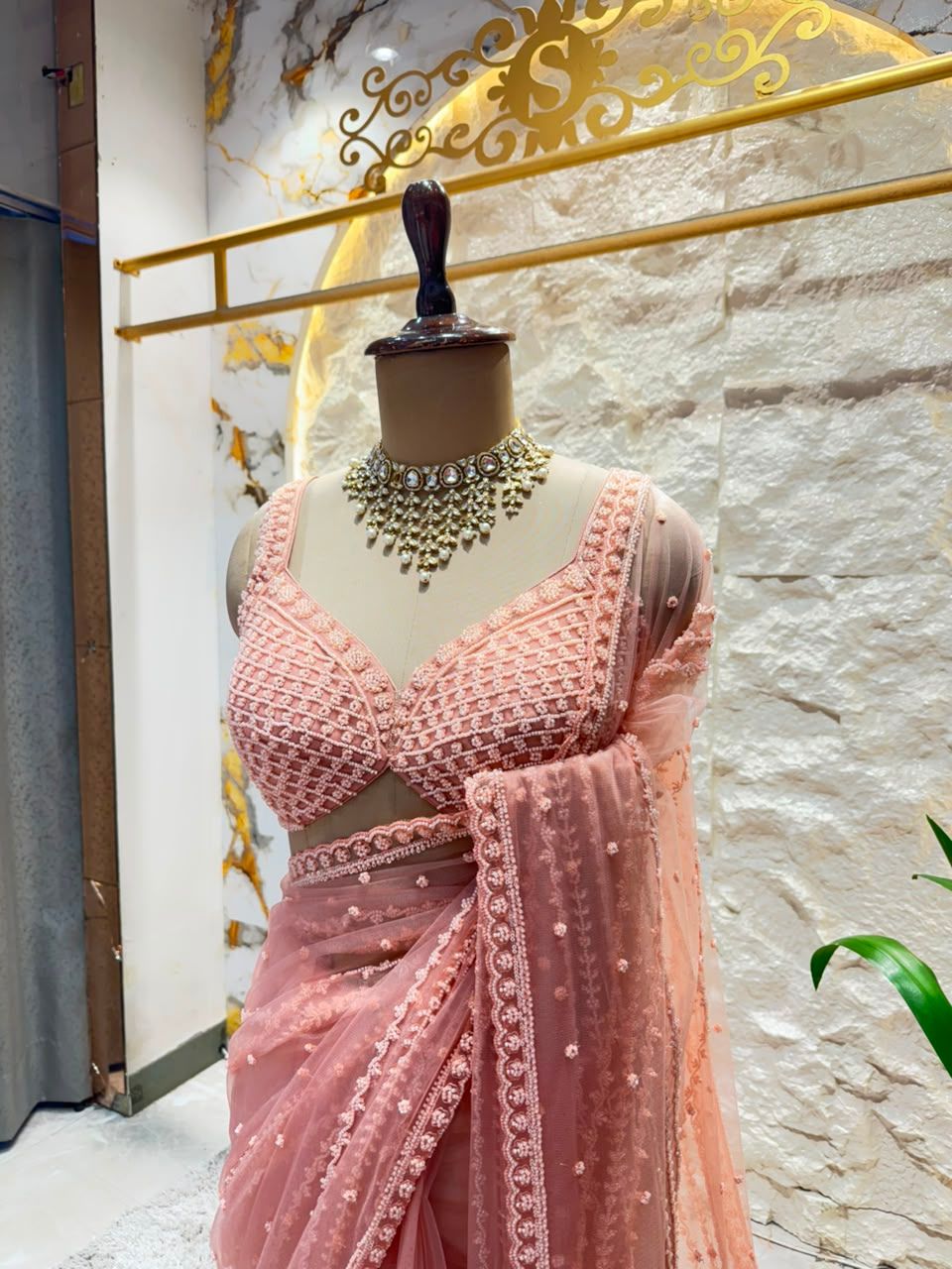 "BLUSH PINK PEARL EMBROIDERED SAREE"