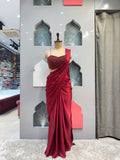 "WINE RED EMBELLISHED DRAPE SAREE"