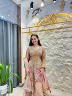 "PEACHY PARADISE FLORAL EMBROIDERED SHARARA"
