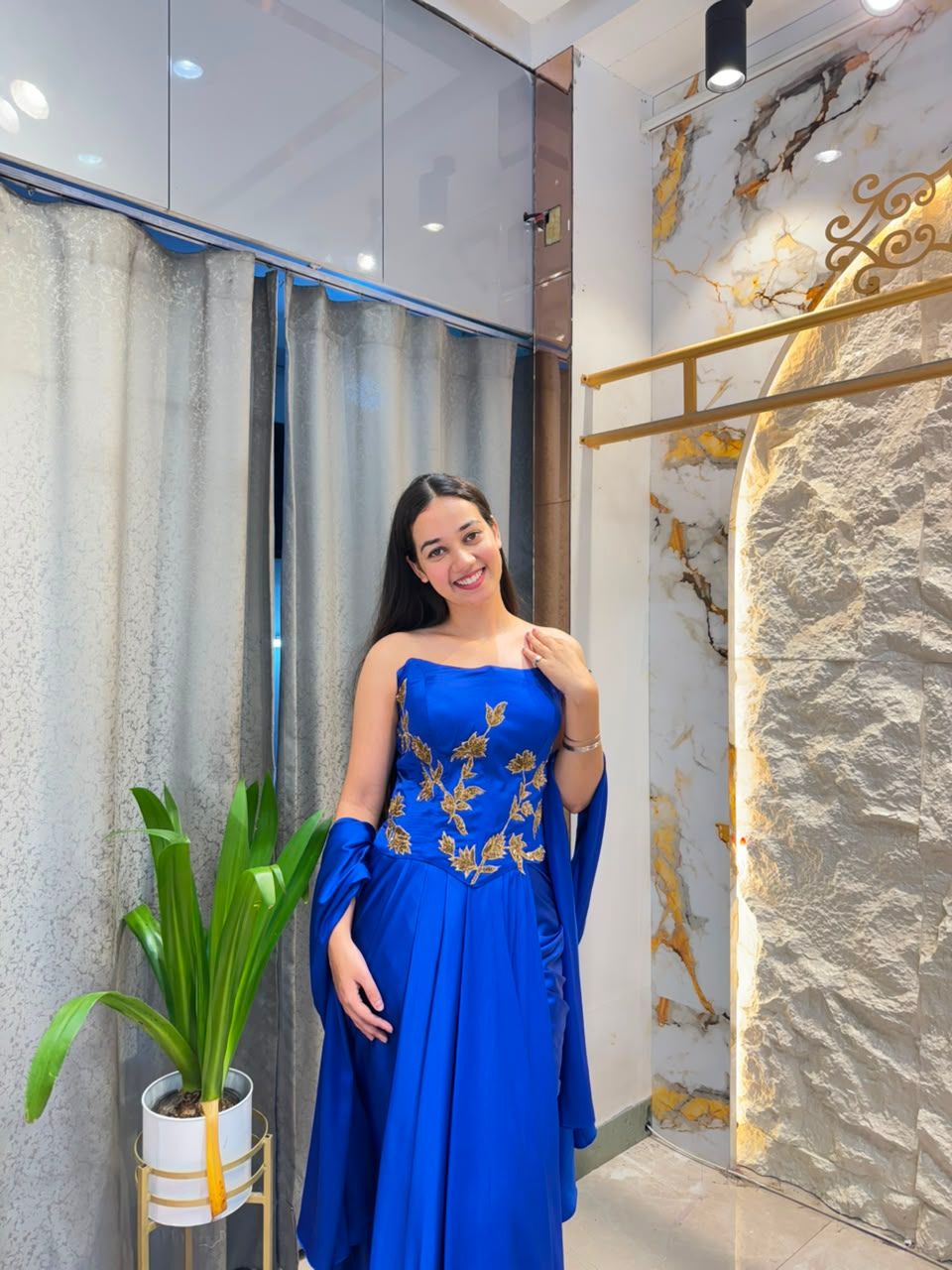 "ROYAL SAPPHIRE DRAPE INDO-WESTERN"