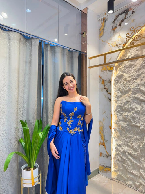 "ROYAL SAPPHIRE DRAPE INDO-WESTERN"