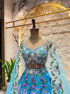 "SKY BLUE FLORAL EMBROIDERED LEHENGA"