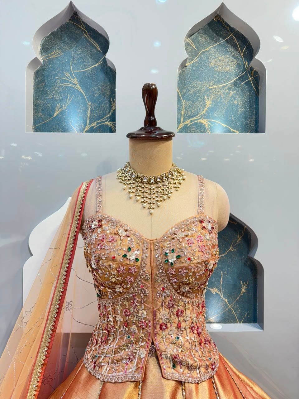 "ROSE GOLD CHAMPAGNE EMBROIDERED LEHENGA"