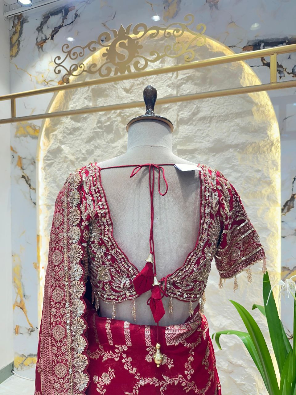 "RUBY RED EMBROIDERED SAREE"