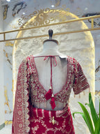 "RUBY RED EMBROIDERED SAREE"