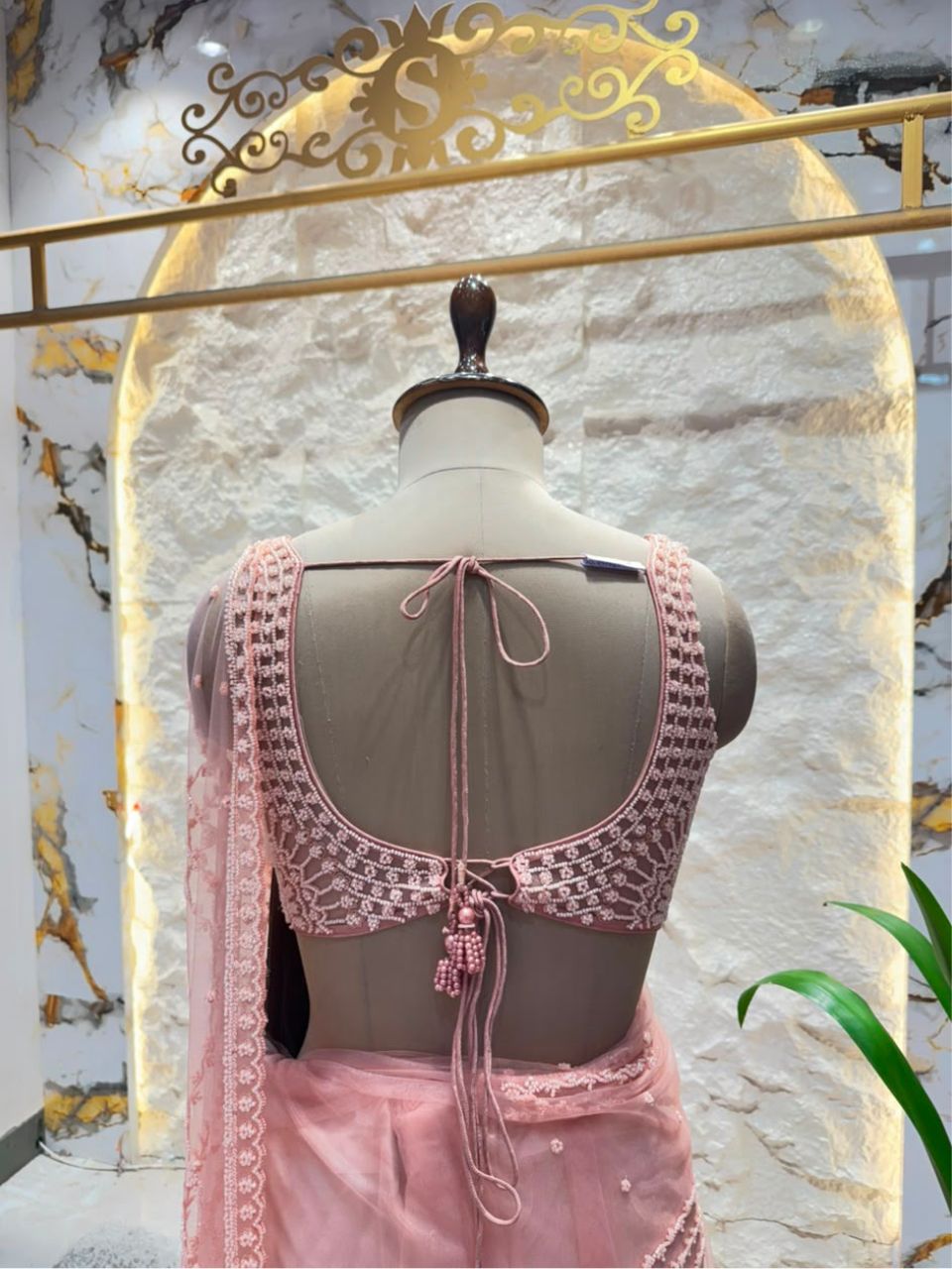 "BLUSH PINK PEARL EMBROIDERED SAREE"