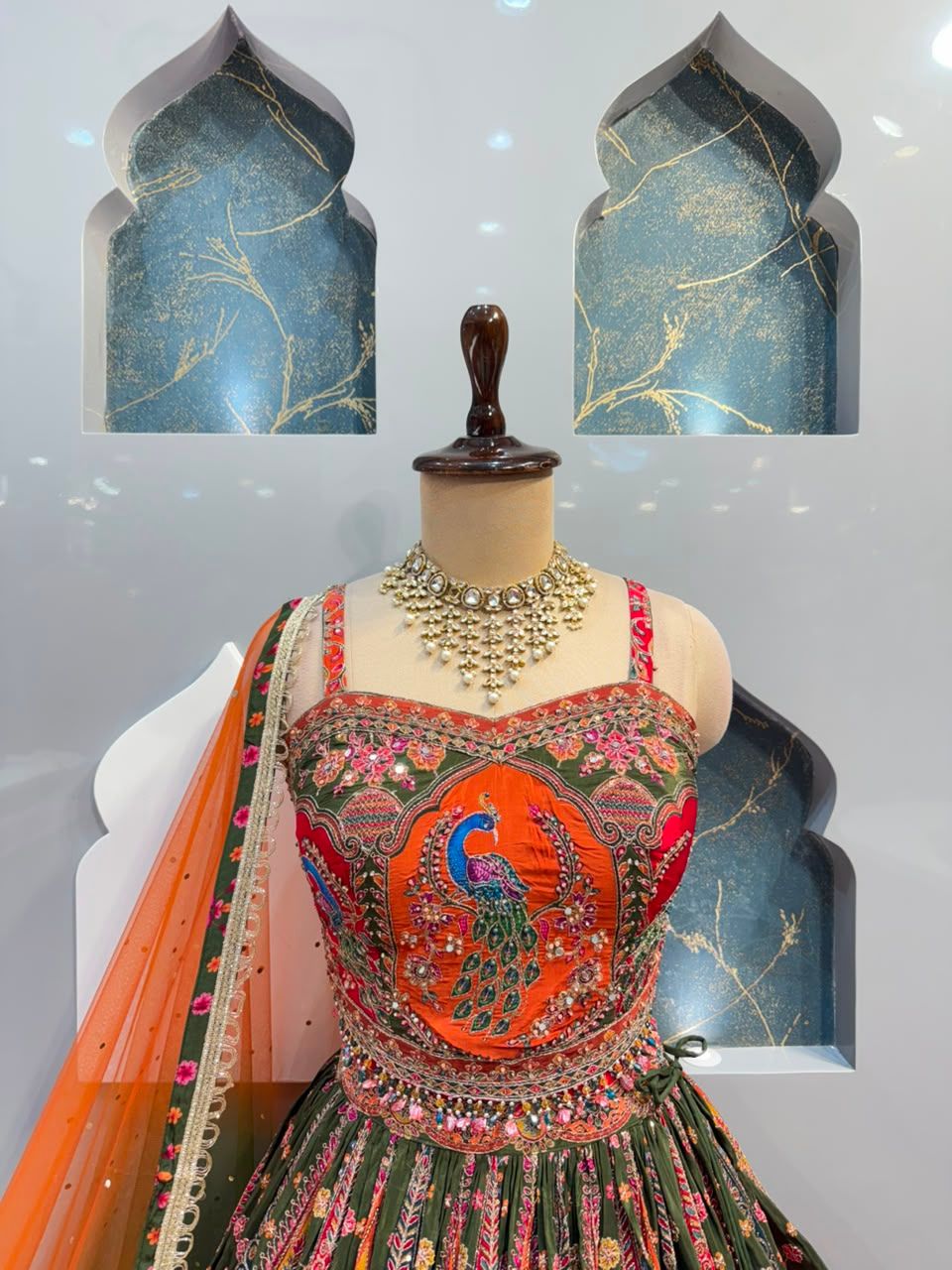 "PEACOCK ROYALE MULTICOLOUR EMBROIDERED LEHENGA"