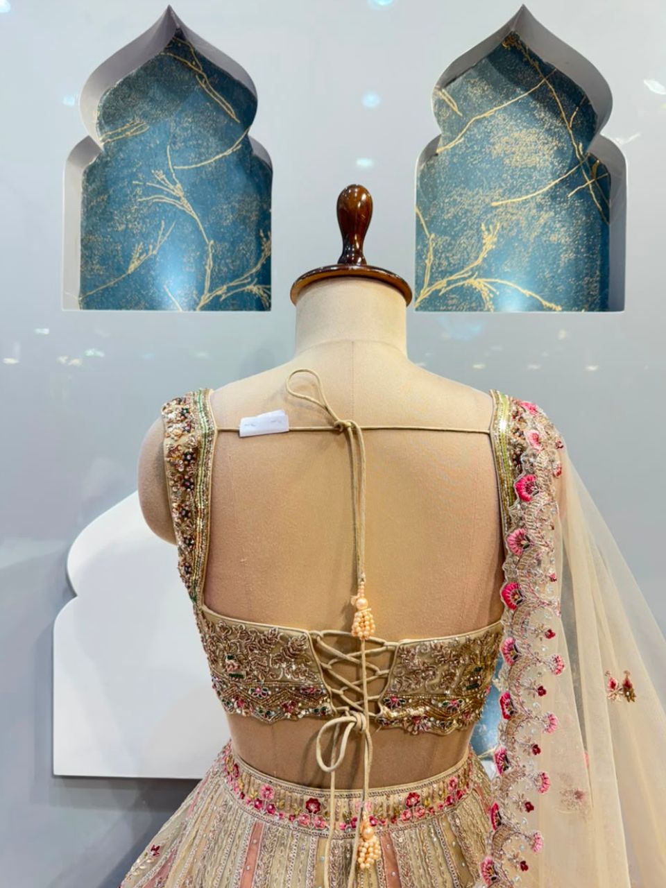"BLUSH PEACH AND IVORY FLORAL EMBROIDERED LEHENGA"