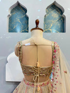 "BLUSH PEACH AND IVORY FLORAL EMBROIDERED LEHENGA"