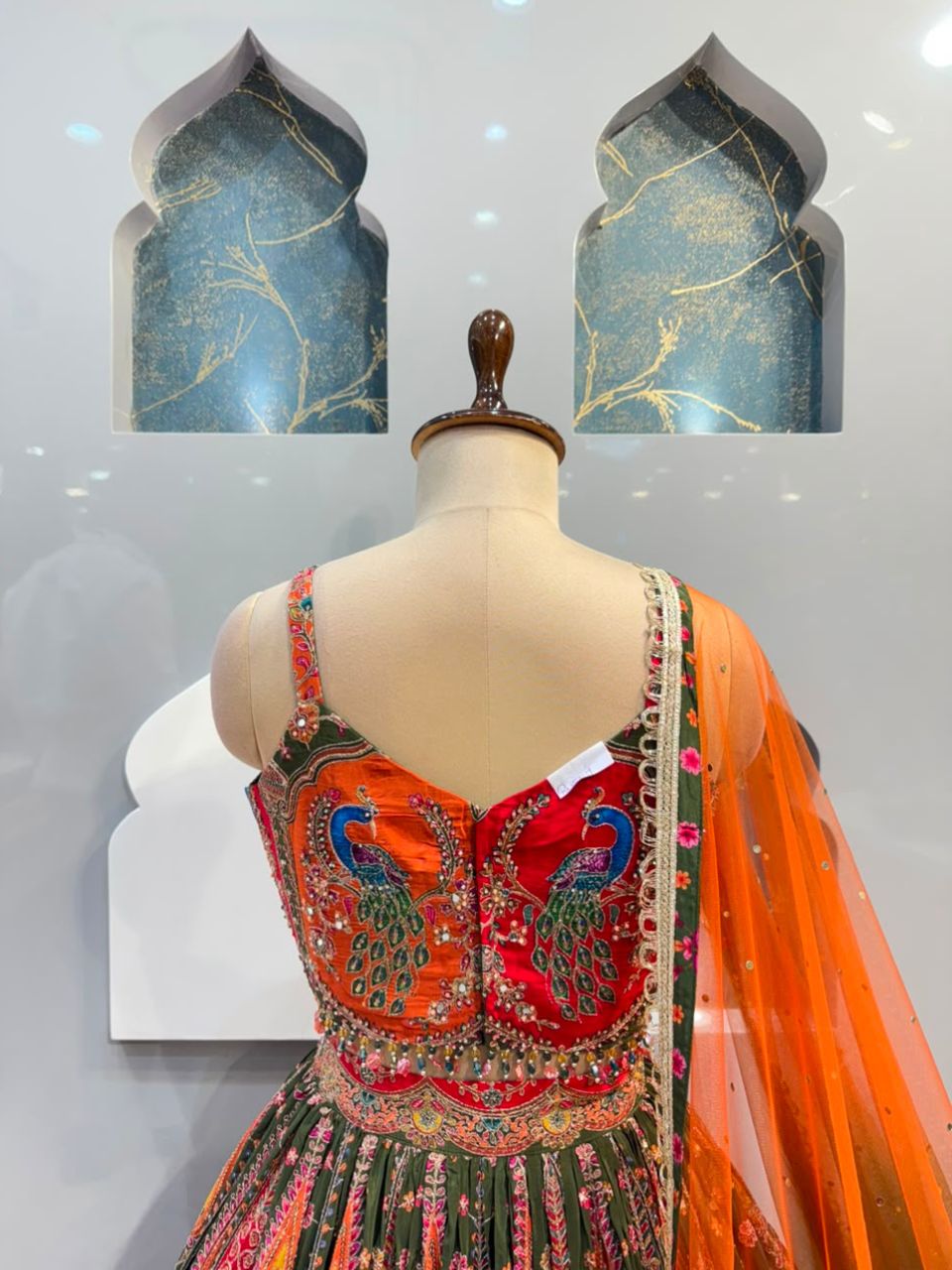 "PEACOCK ROYALE MULTICOLOUR EMBROIDERED LEHENGA"