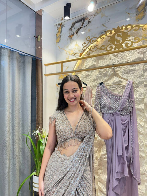 "CHAMPAGNE SHIMMER DRAPE SAREE"